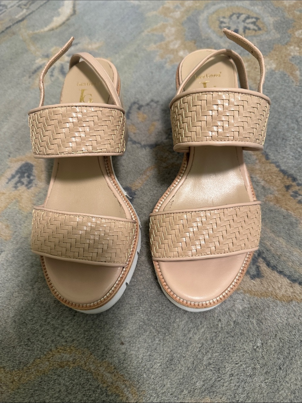 Woven Double-Strap Sandals in Nude. Made in Italy